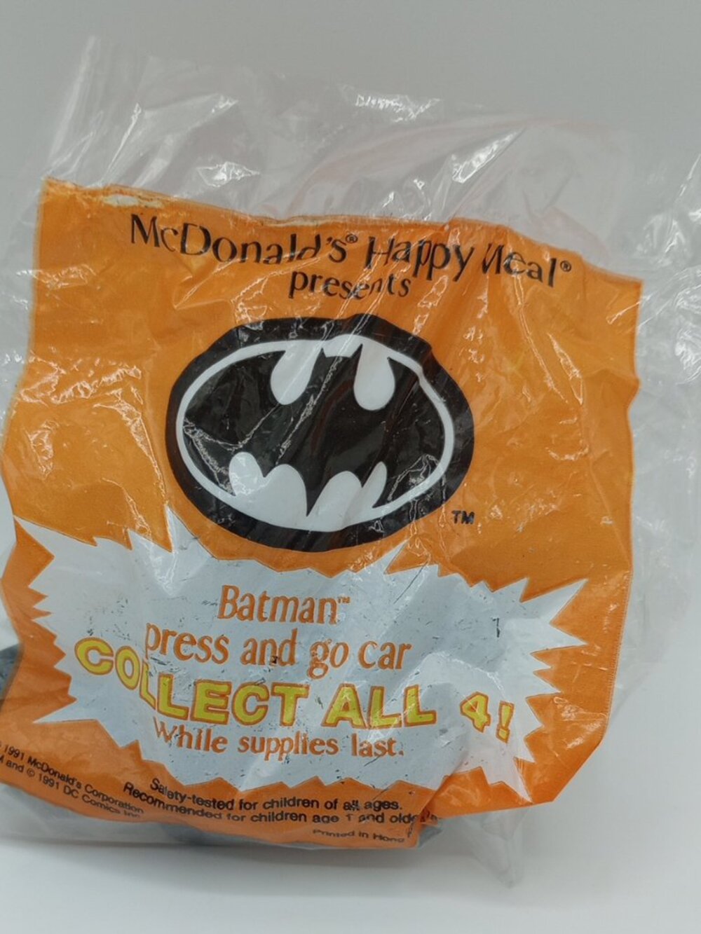 Vintage 1991 Sealed DC Comics Batman Press & Go Car - McDonald's Happy Meal